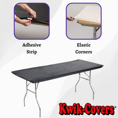 Kwik-Covers table cover showing elastic corners and adhesive backing
