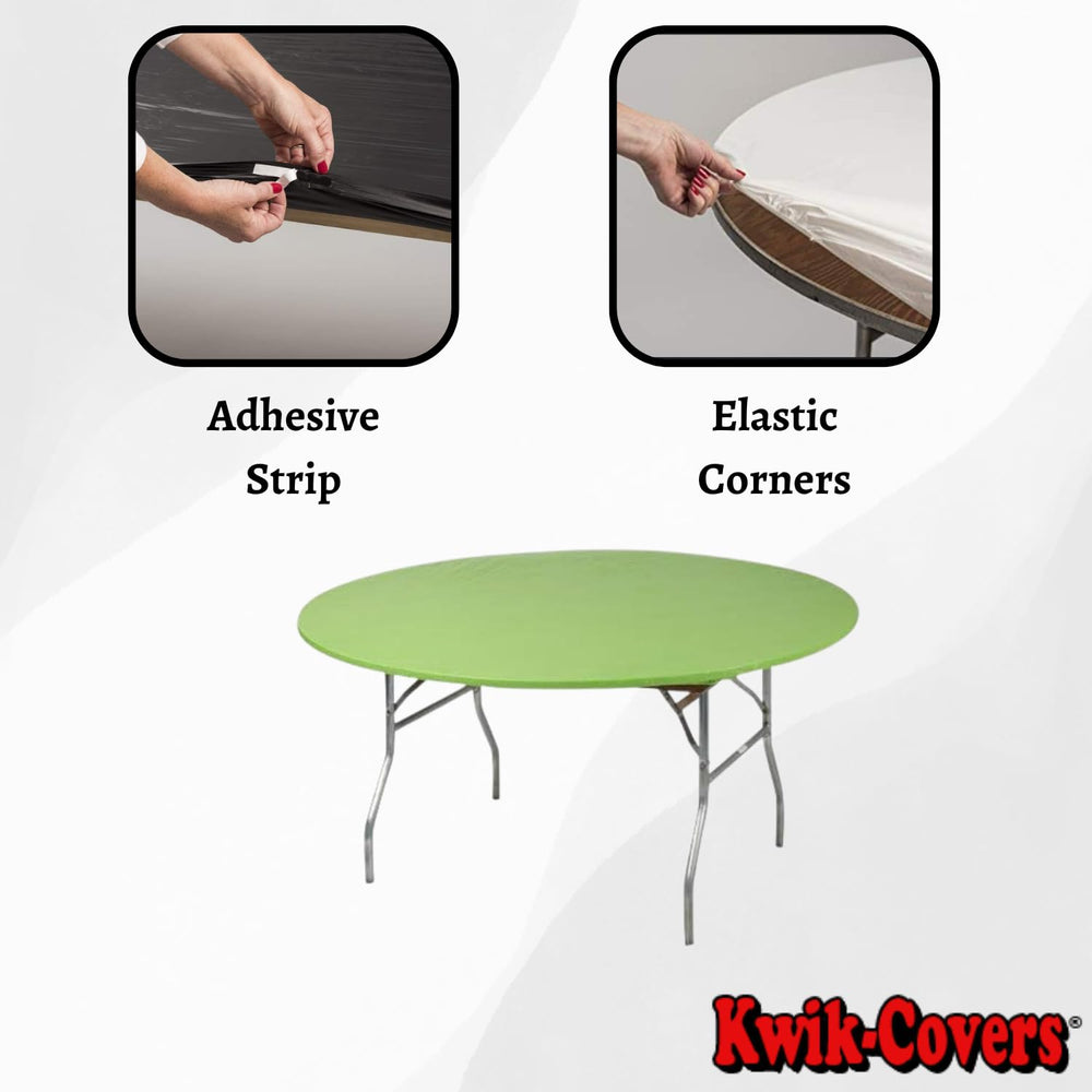 Kwik-Covers table cover stretched over a 5' round table