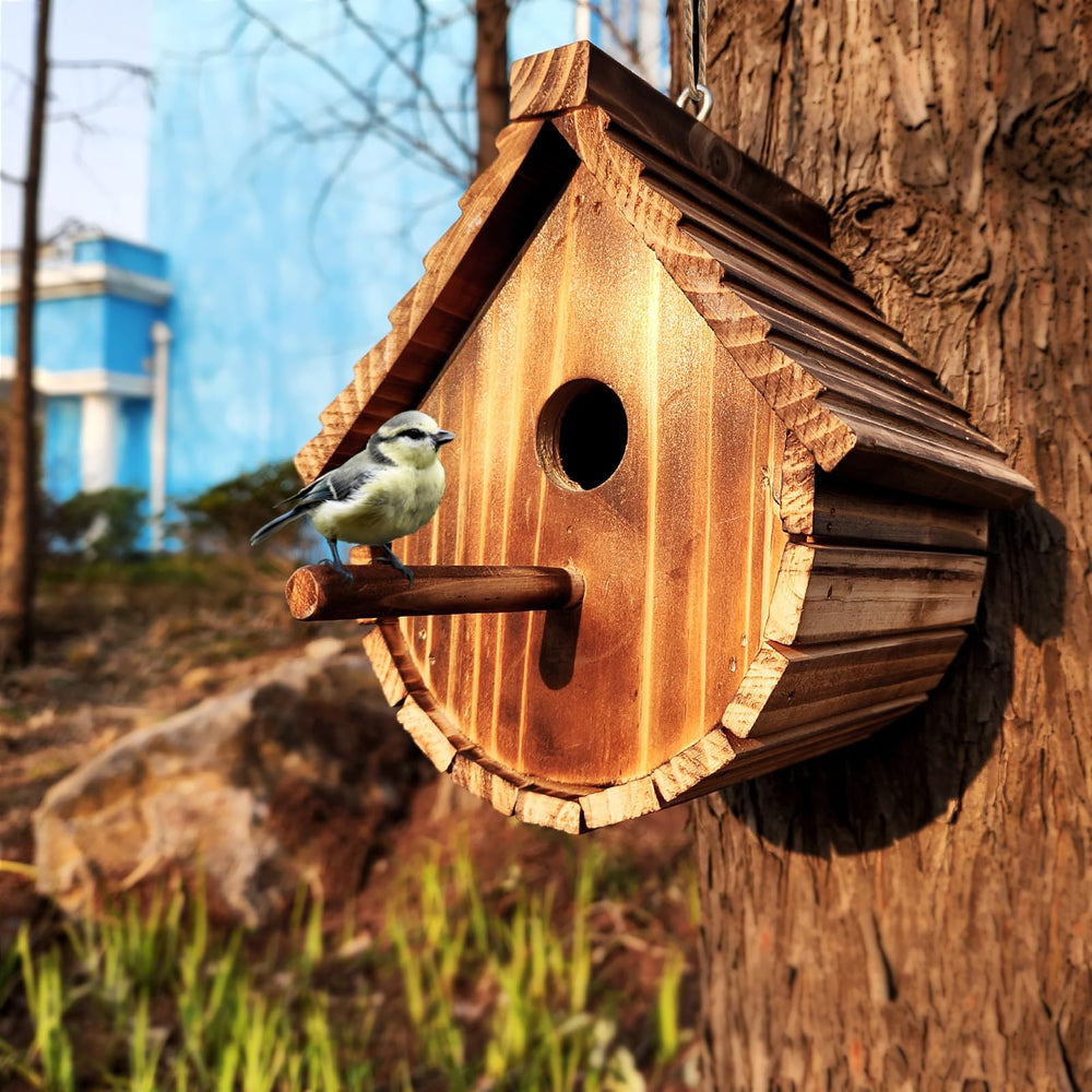 KWISAMR wooden birdhouse in a garden setting