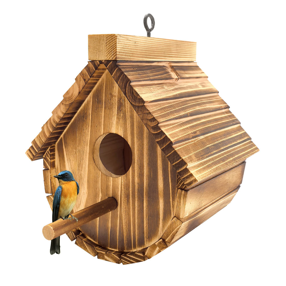KWISAMR wooden birdhouse with natural wood finish