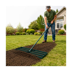 KXGBARN 30 Inch Lawn Leveling Rake front view with adjustable handle