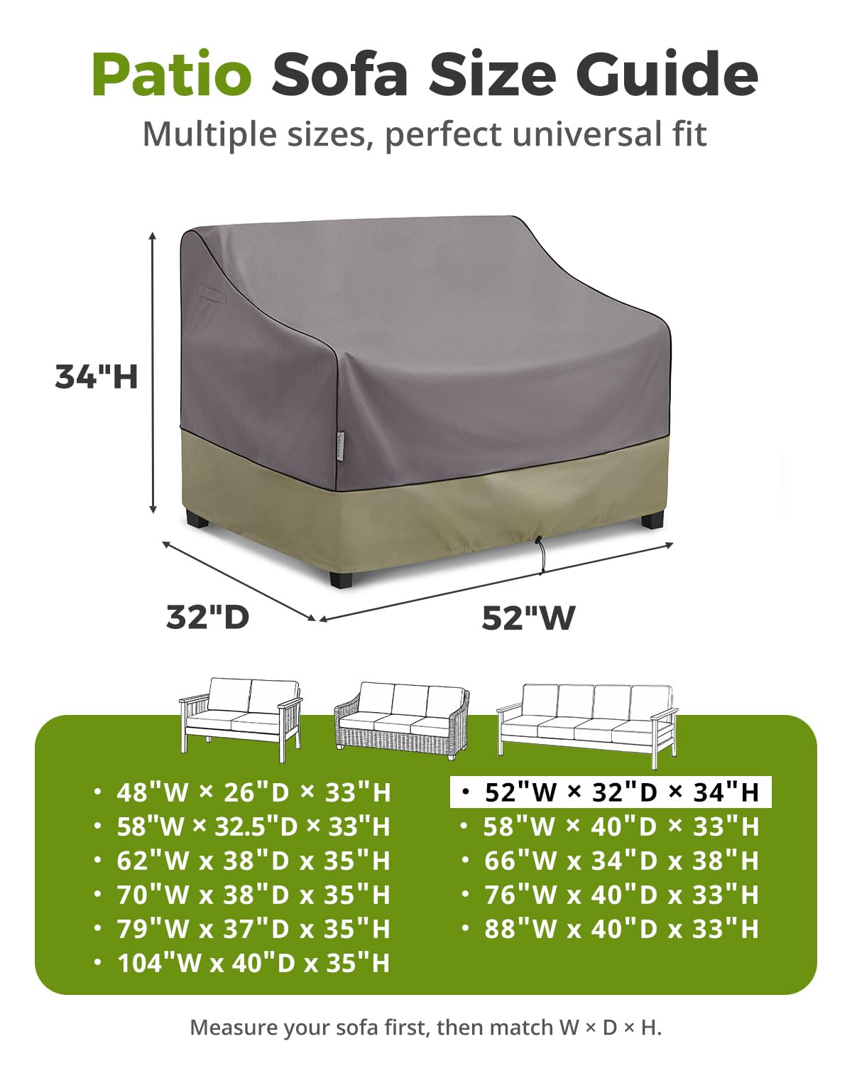 KylinLucky Loveseat Cover 52x32x34 inch, showing padded handles