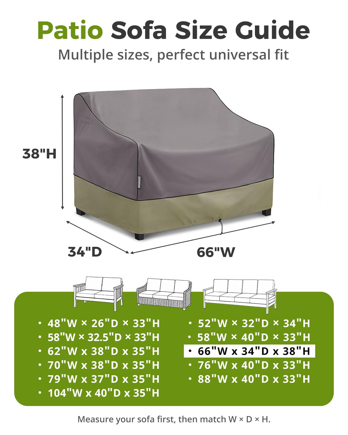 KylinLucky Outdoor Loveseat Cover side view with adjustable straps