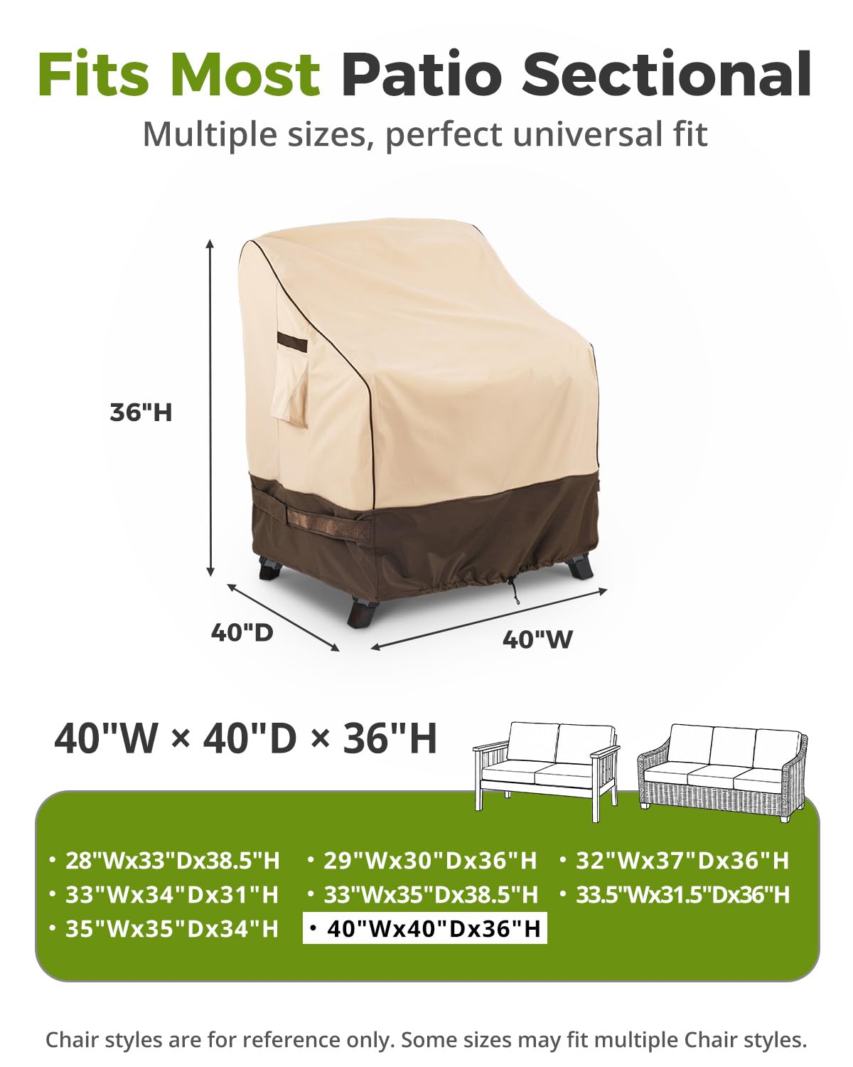 KylinLucky outdoor patio chair cover side view showing padded handles