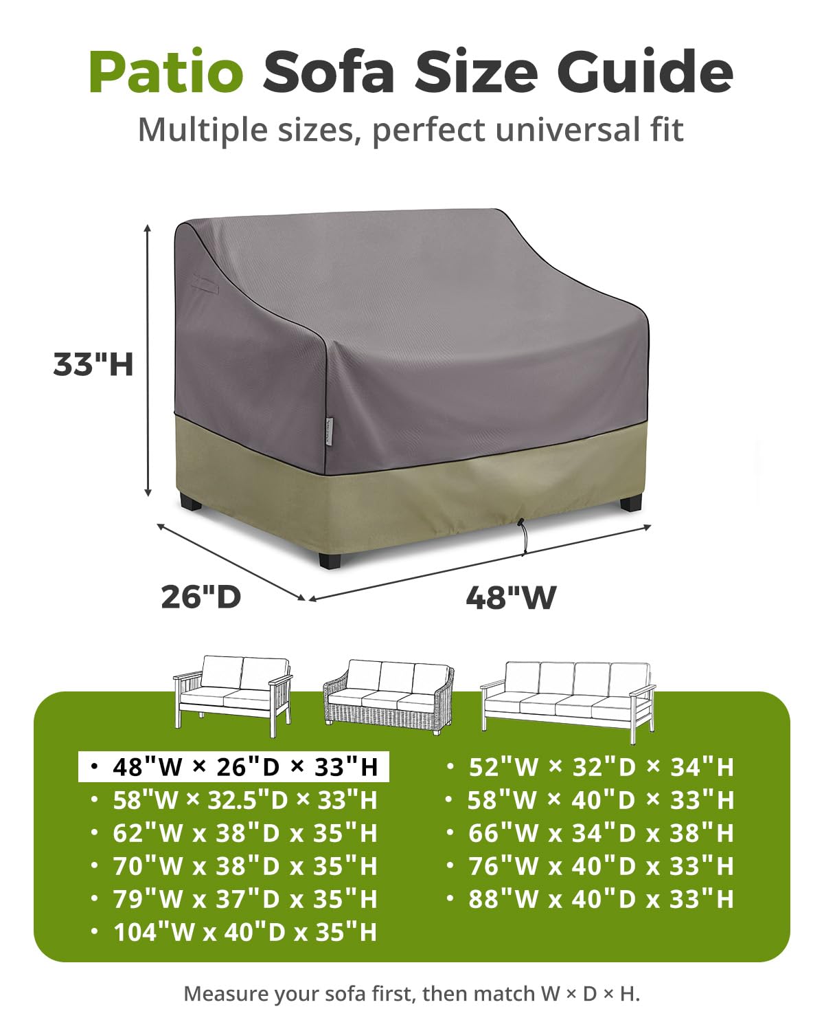 KylinLucky Outdoor Patio Loveseat Cover side view showing padded handles