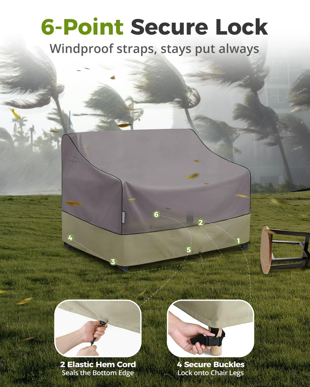 KylinLucky Outdoor Sofa Cover dimensions displayed