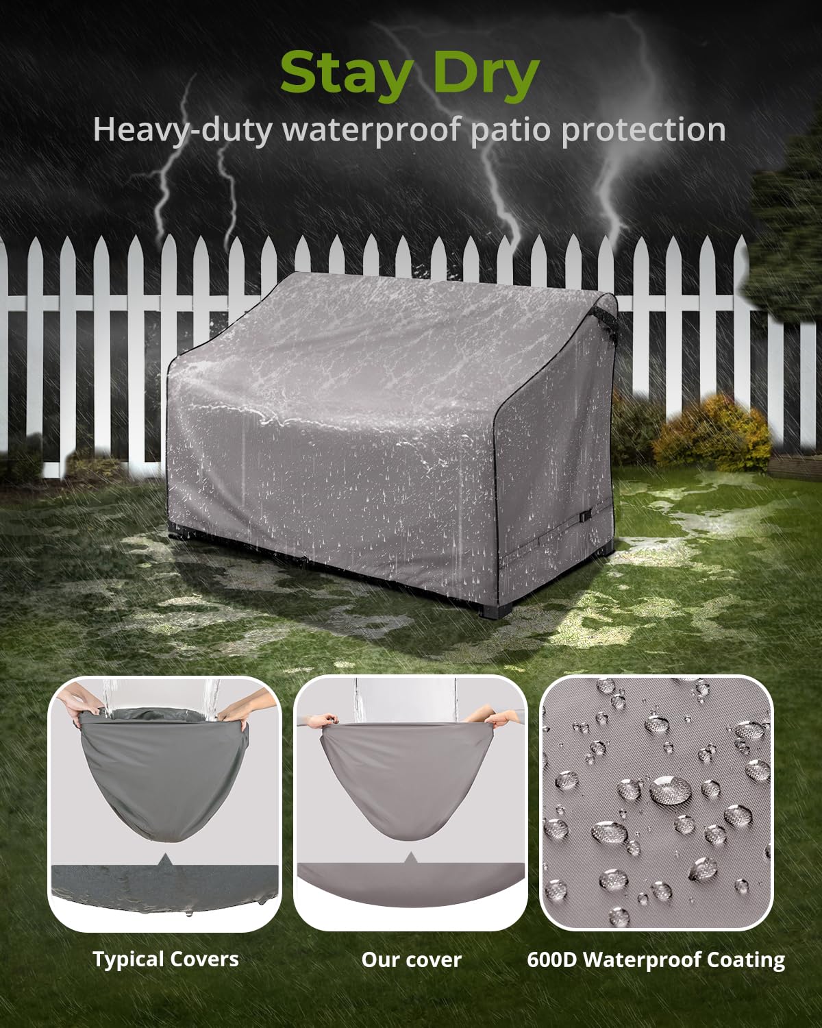 KylinLucky Outdoor Sofa Cover showing adjustable cord lock