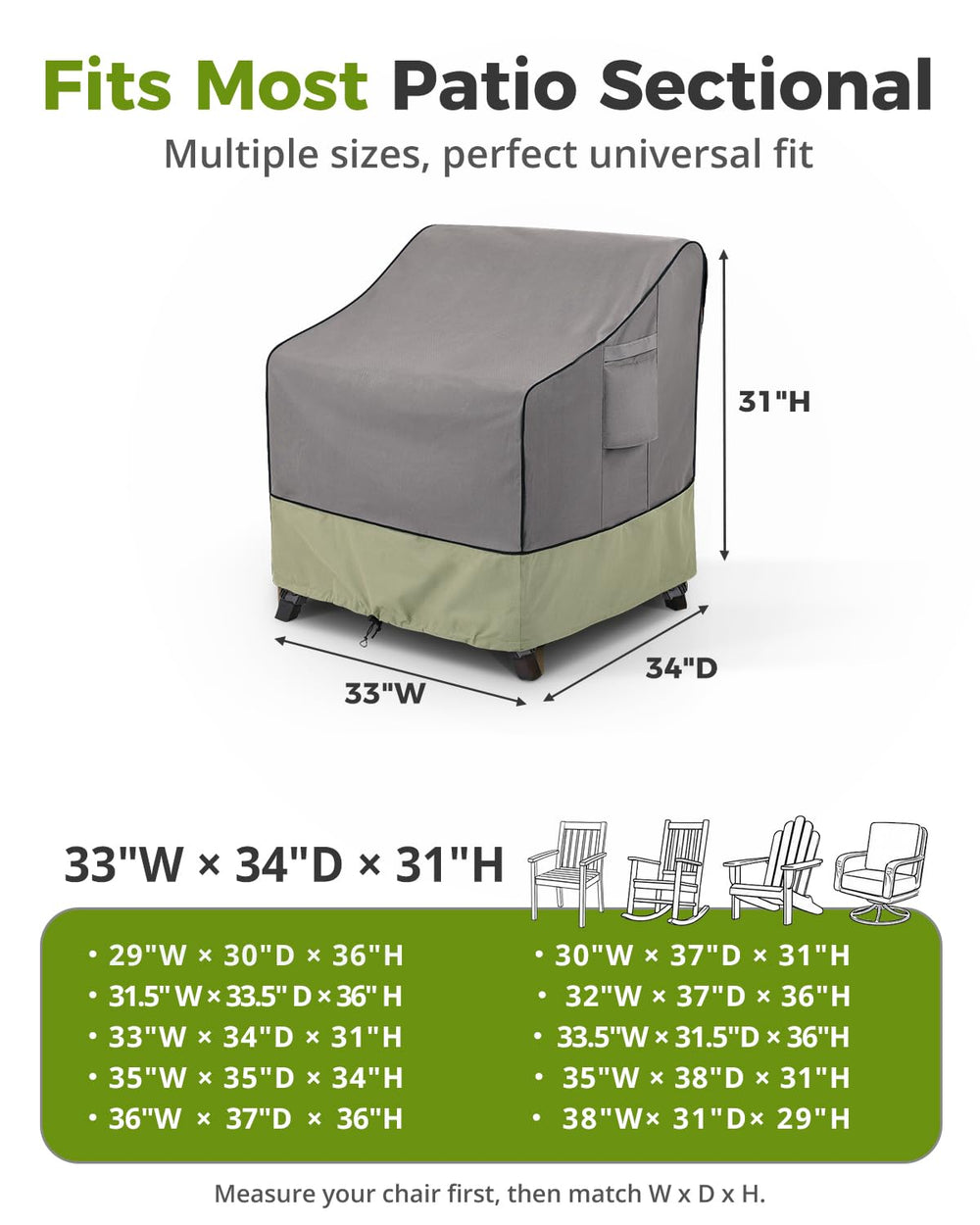 KylinLucky Patio Chair Cover Grey side view