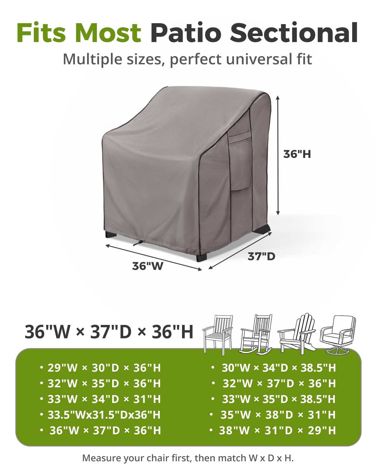 KylinLucky Patio Chair Cover side view showing padded handles