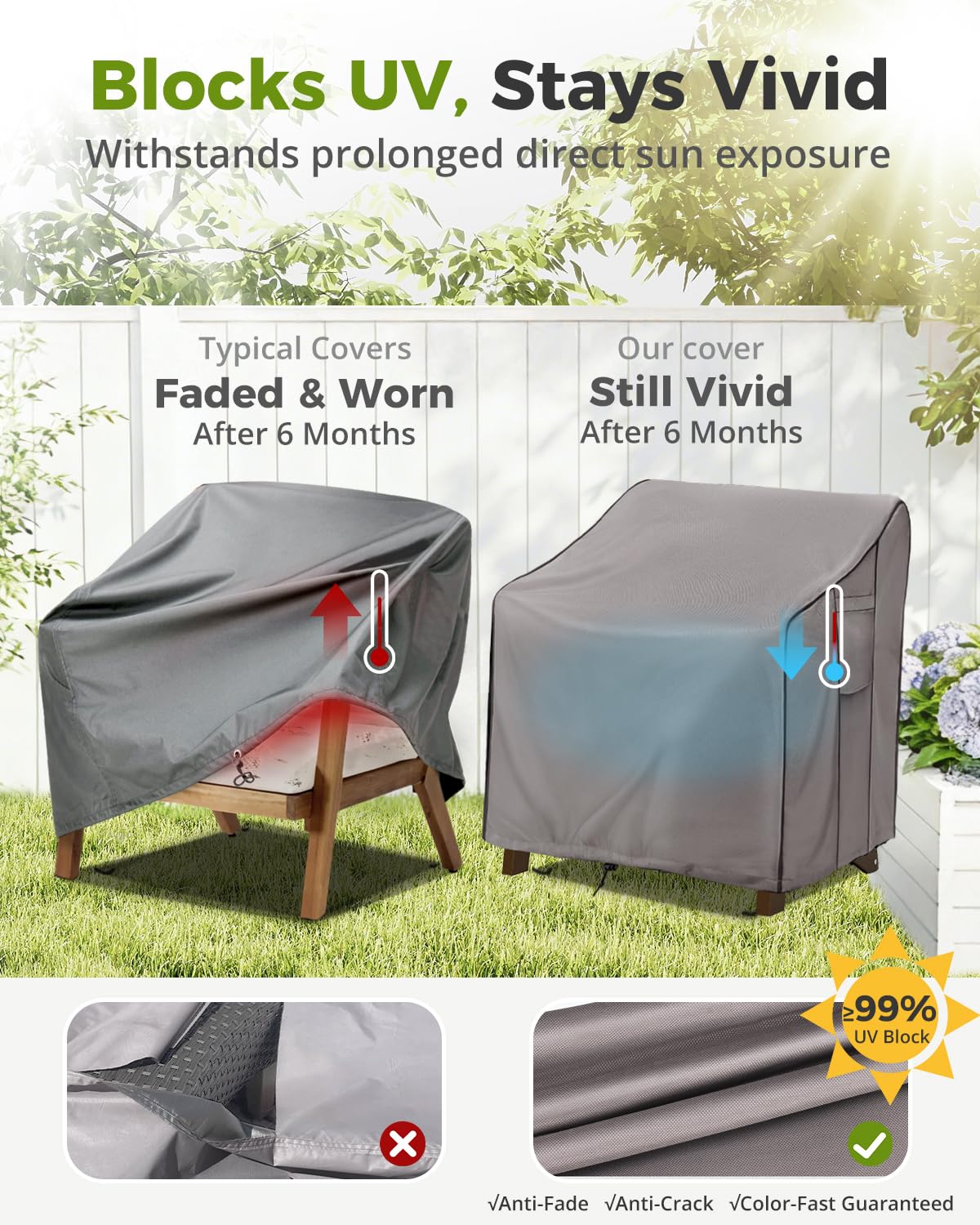 KylinLucky Patio Chair Cover with adjustable side straps