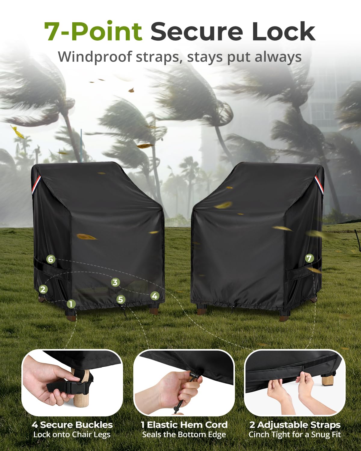 KylinLucky patio chair cover with click-close strap