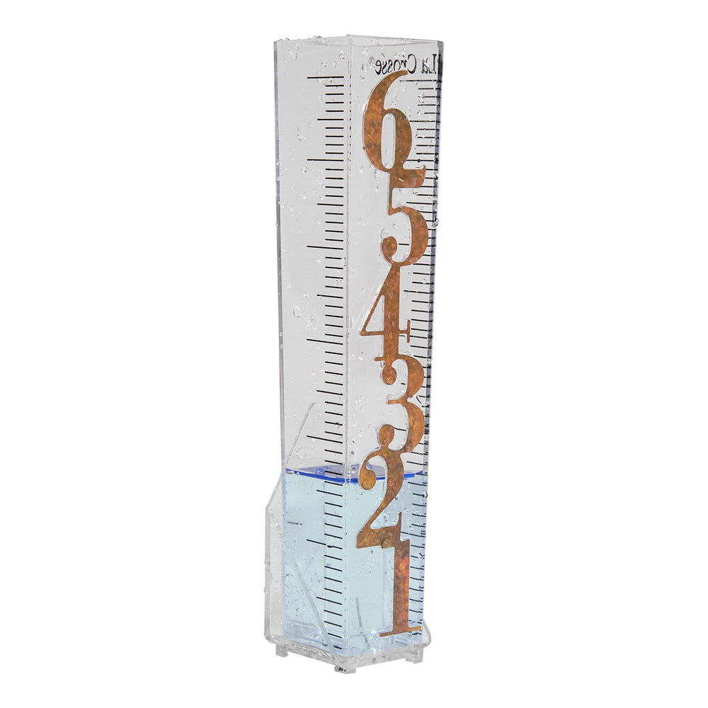 La Crosse rain gauge mounted on a fence post