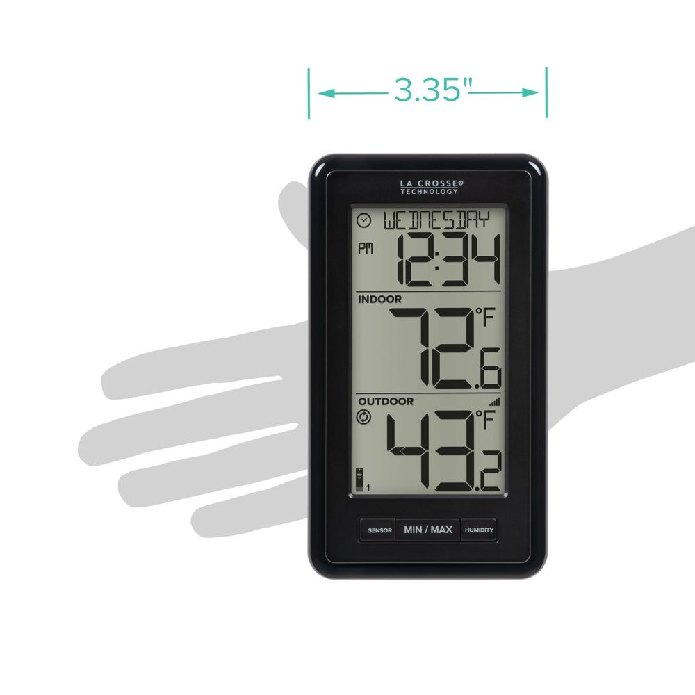 La Crosse Technology thermometer and sensor on a table