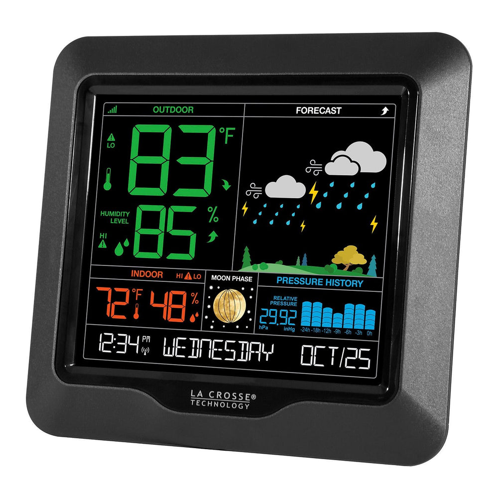 La Crosse Technology weather station showing barometric pressure graph
