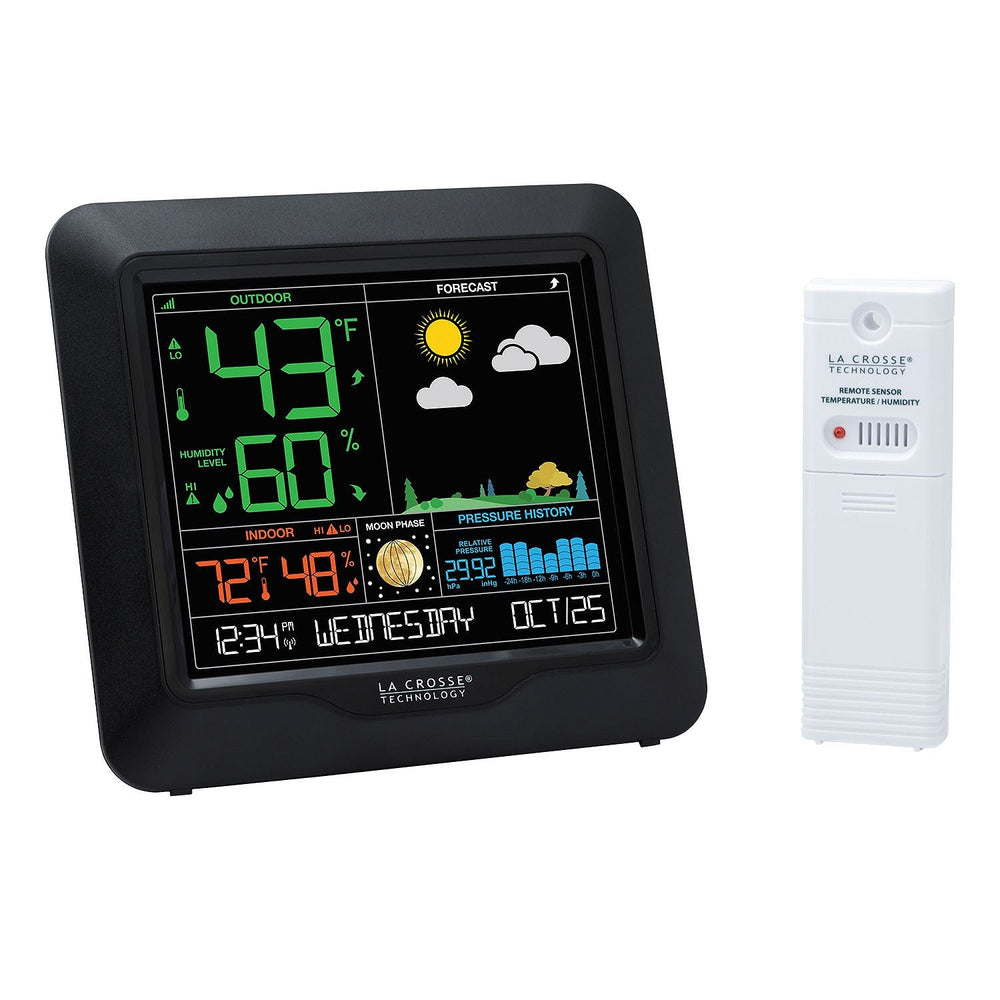 La Crosse Technology Wireless Color Forecast Station front view, black