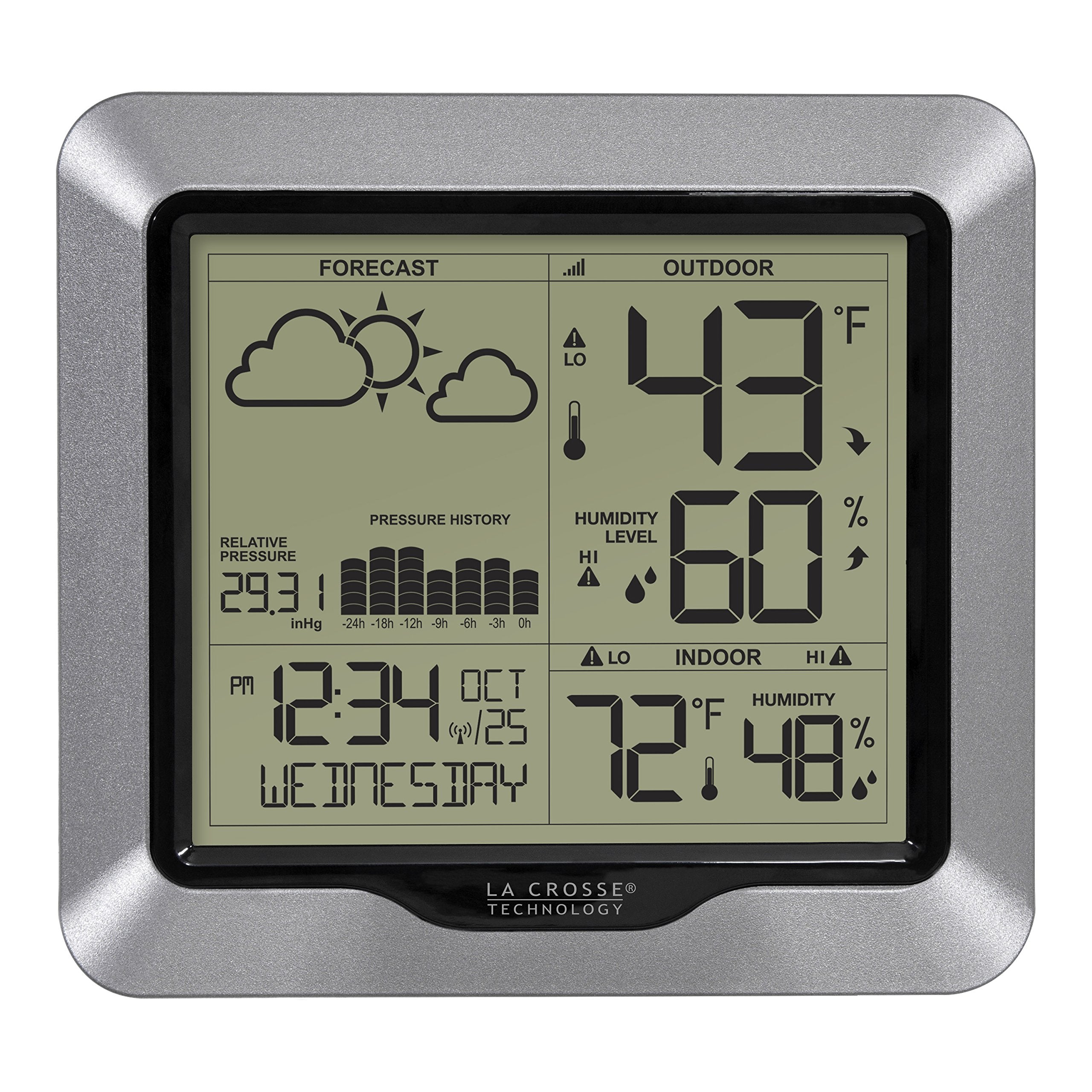 La Crosse Technology Wireless Weather Station front view with silver finish