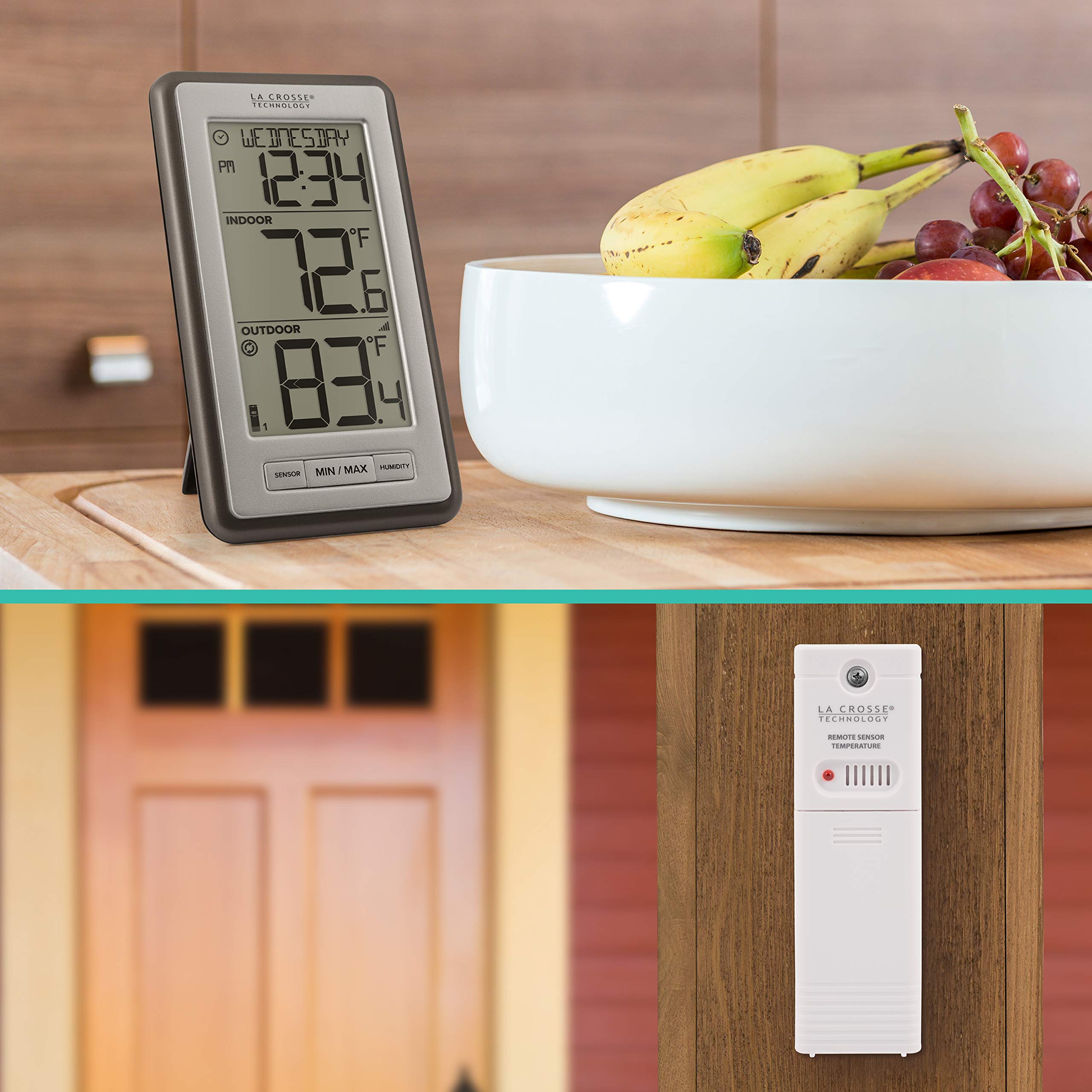 La Crosse WS-9160U-IT V3 Wireless Thermometer close-up showing readings