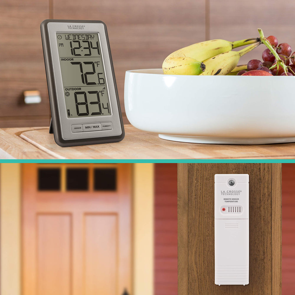 La Crosse WS-9160U-IT V3 Wireless Thermometer close-up showing readings