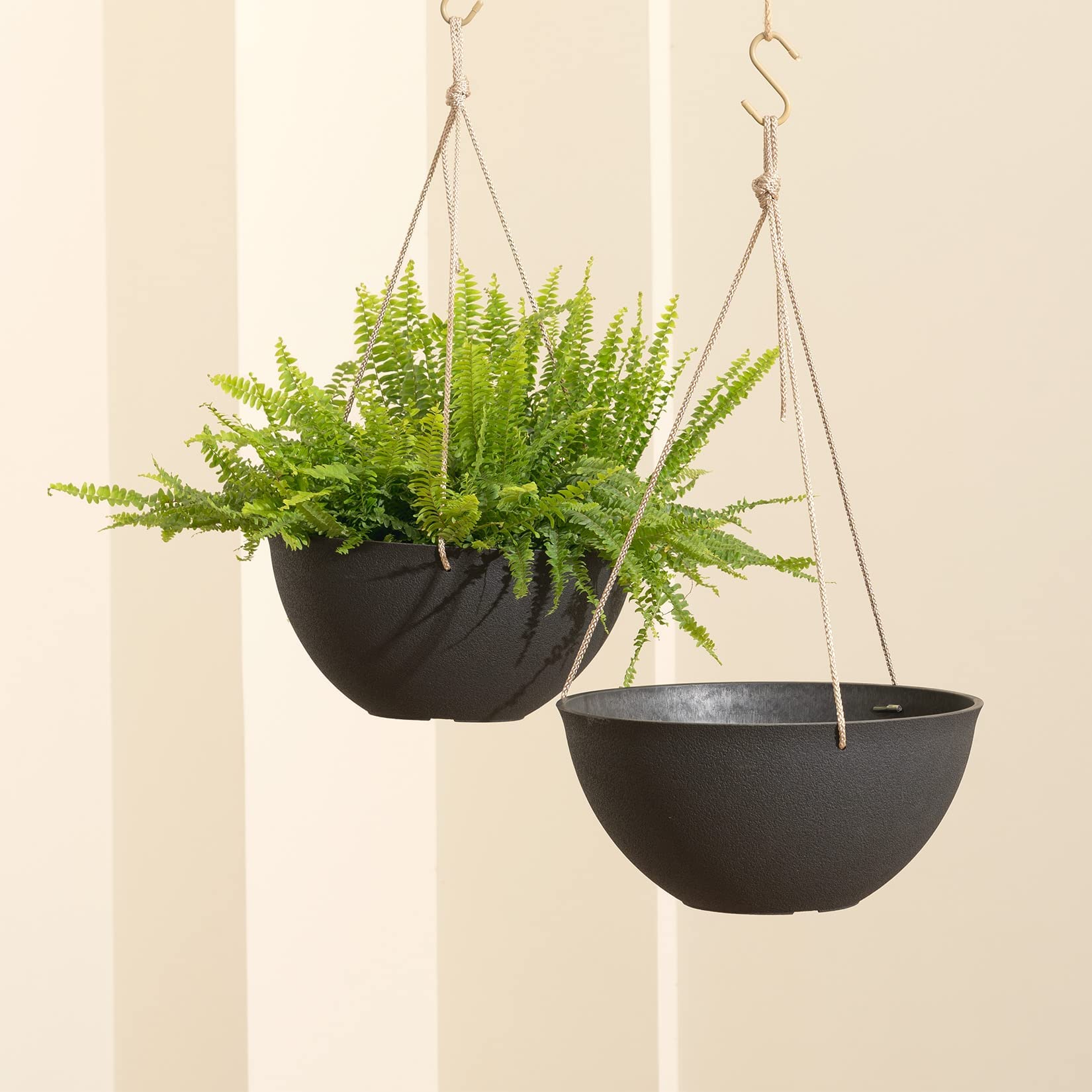 LA JOLIE MUSE hanging planters with plants added for display