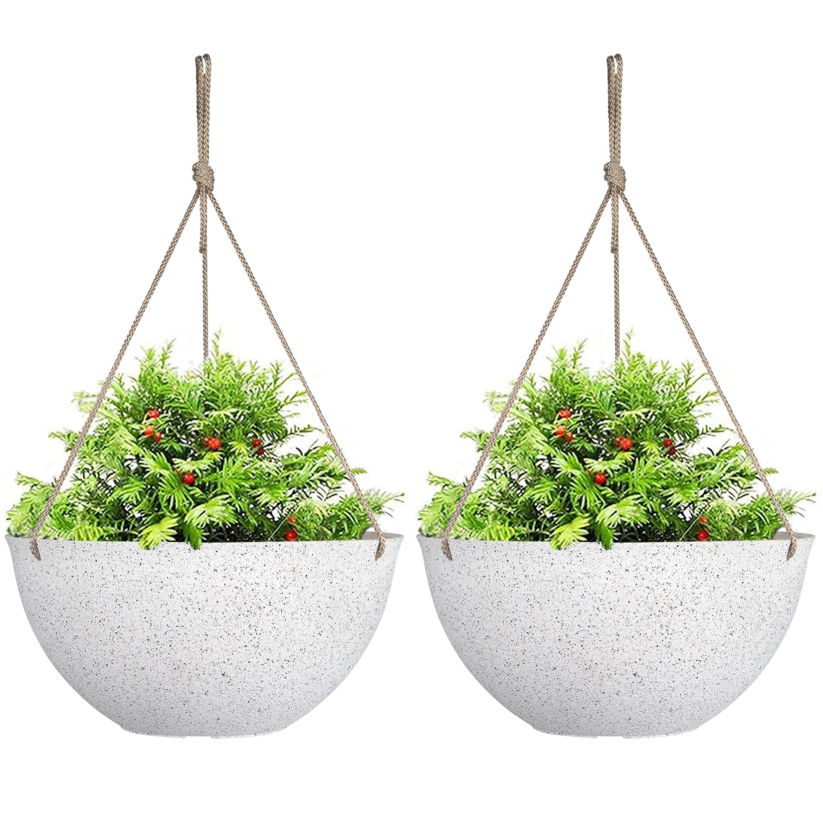 LA JOLIE MUSE Large Hanging Planter front view in speckled white