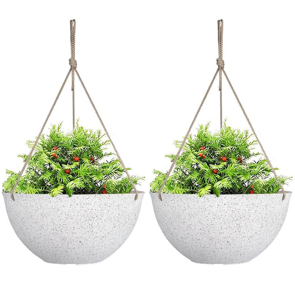 LA JOLIE MUSE Large Hanging Planter front view in speckled white
