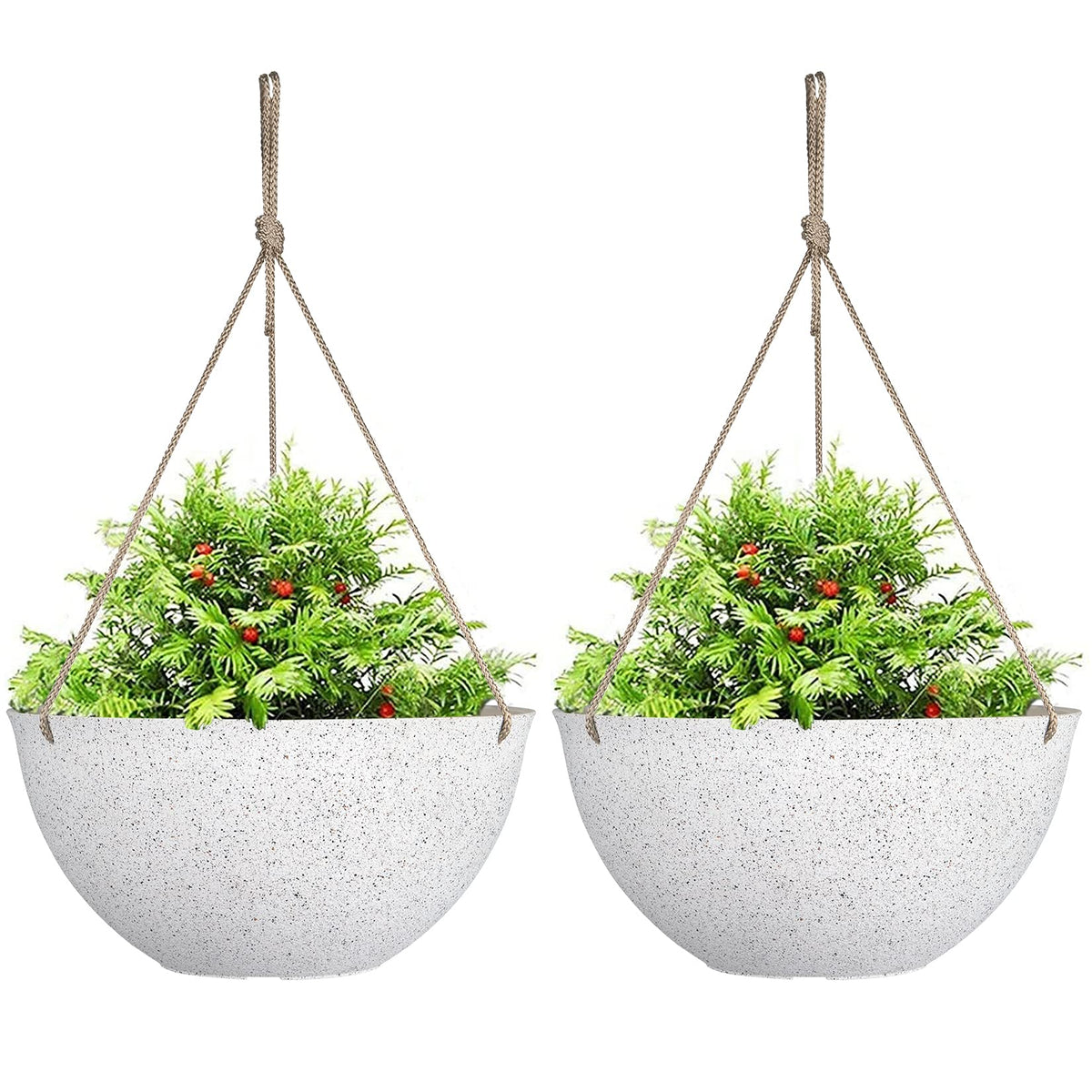 LA JOLIE MUSE Large Hanging Planter front view in speckled white