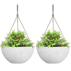 LA JOLIE MUSE Large Hanging Planter front view in speckled white