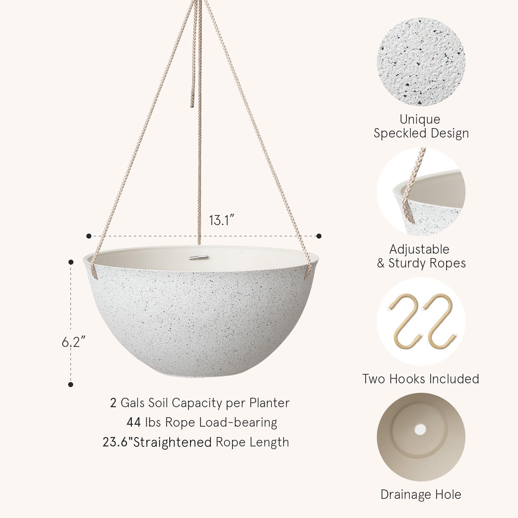 LA JOLIE MUSE Large Hanging Planter side view showcasing drainage hole