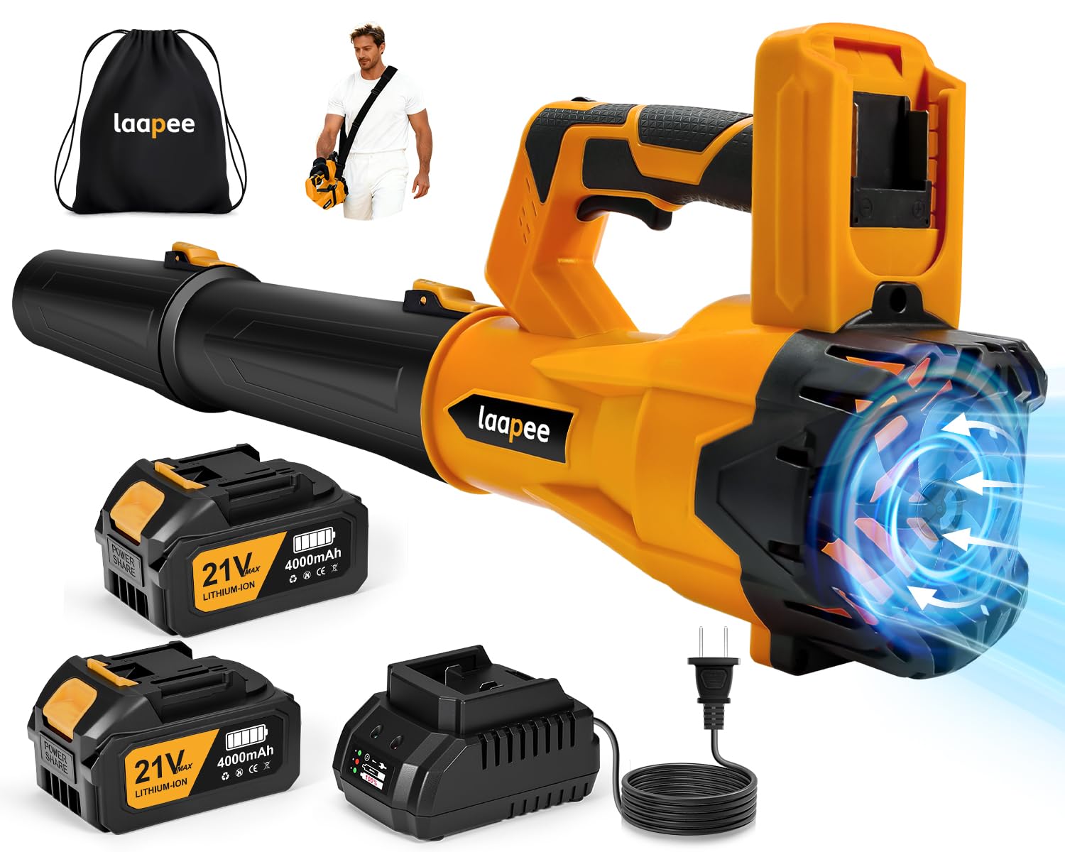 laapee cordless leaf blower front view in orange