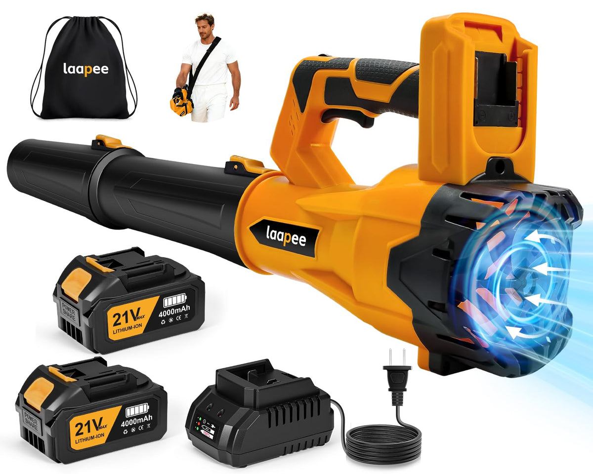 laapee cordless leaf blower front view in orange