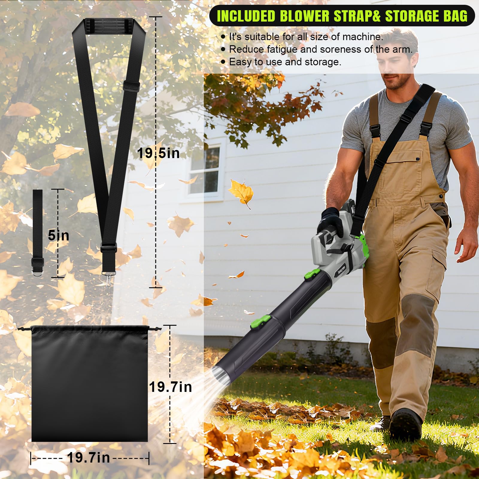 laapee cordless leaf blower in use clearing leaves