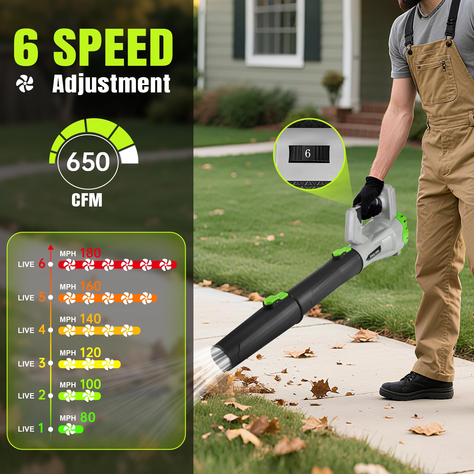 laapee cordless leaf blower side view with shoulder strap