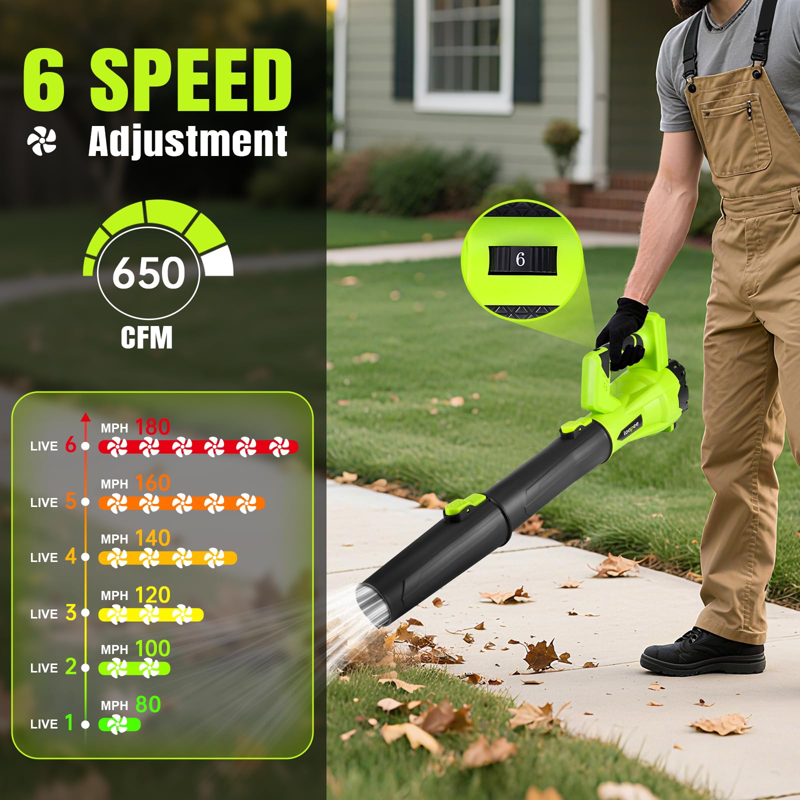 laapee Cordless Leaf Blower with detachable nozzle