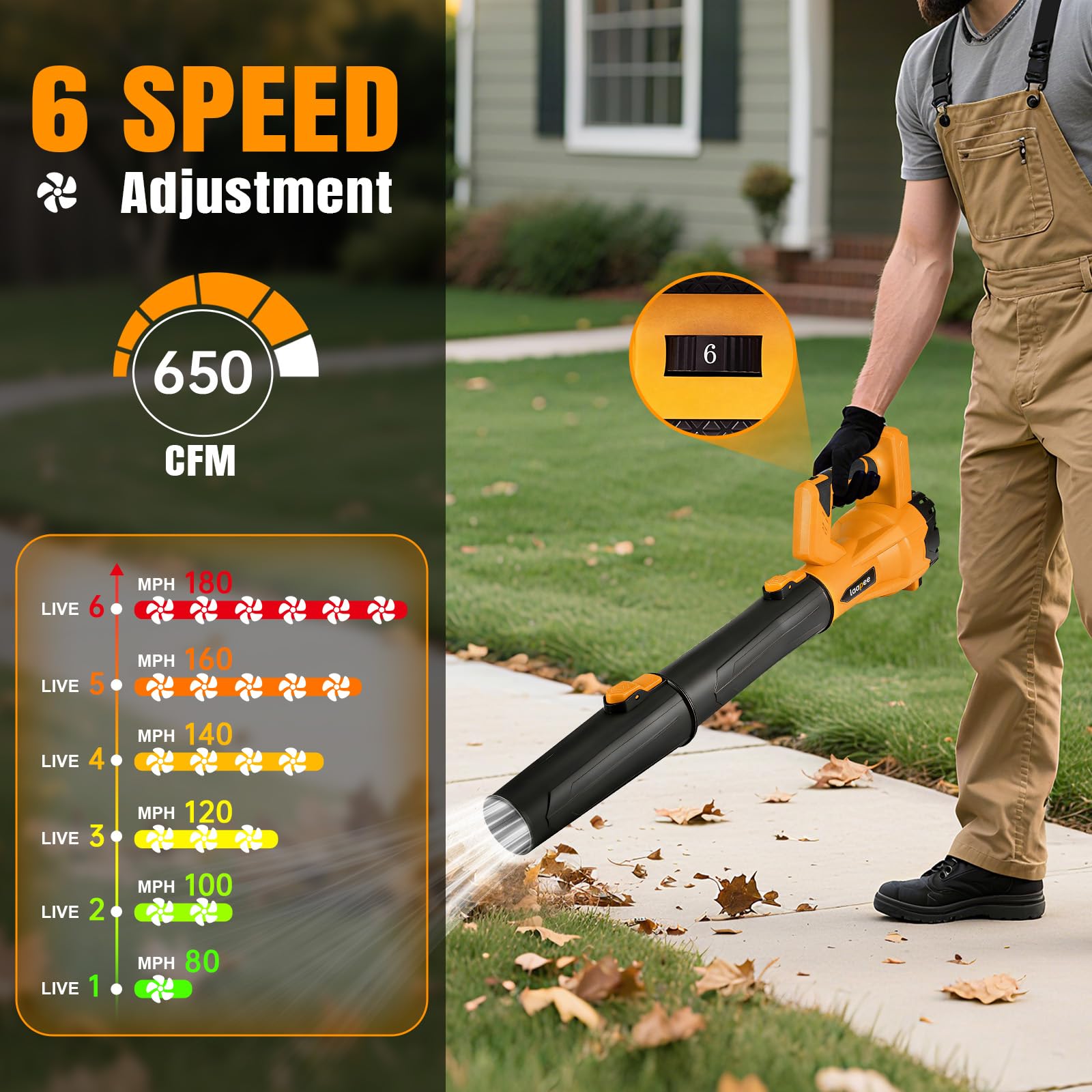 laapee cordless leaf blower with shoulder strap attached
