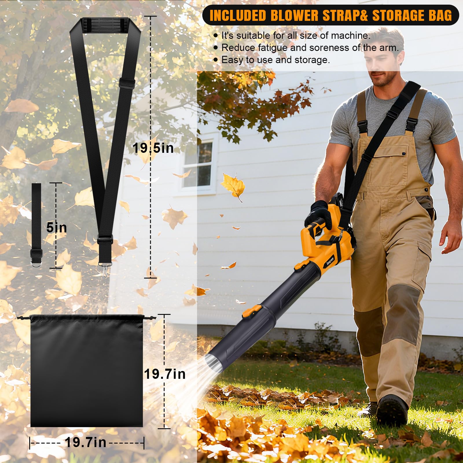 laapee leaf blower in use clearing leaves from patio
