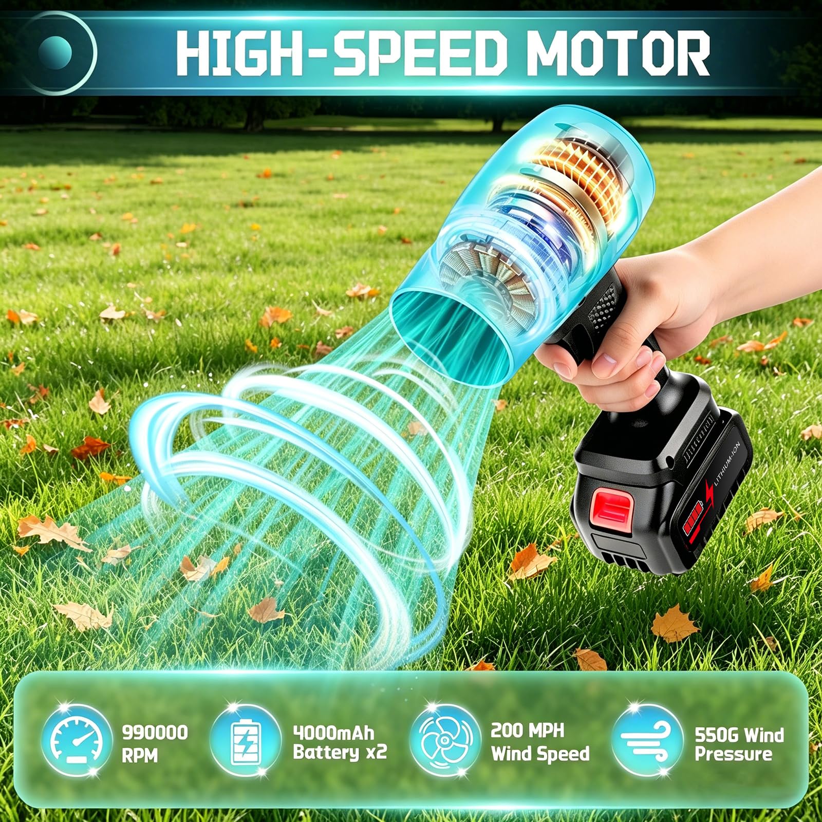 laapee Leaf Blower showing charger and batteries