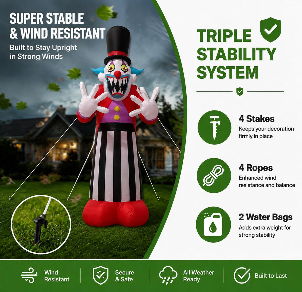 LAASOFANI inflatable clown ghost secured with stakes