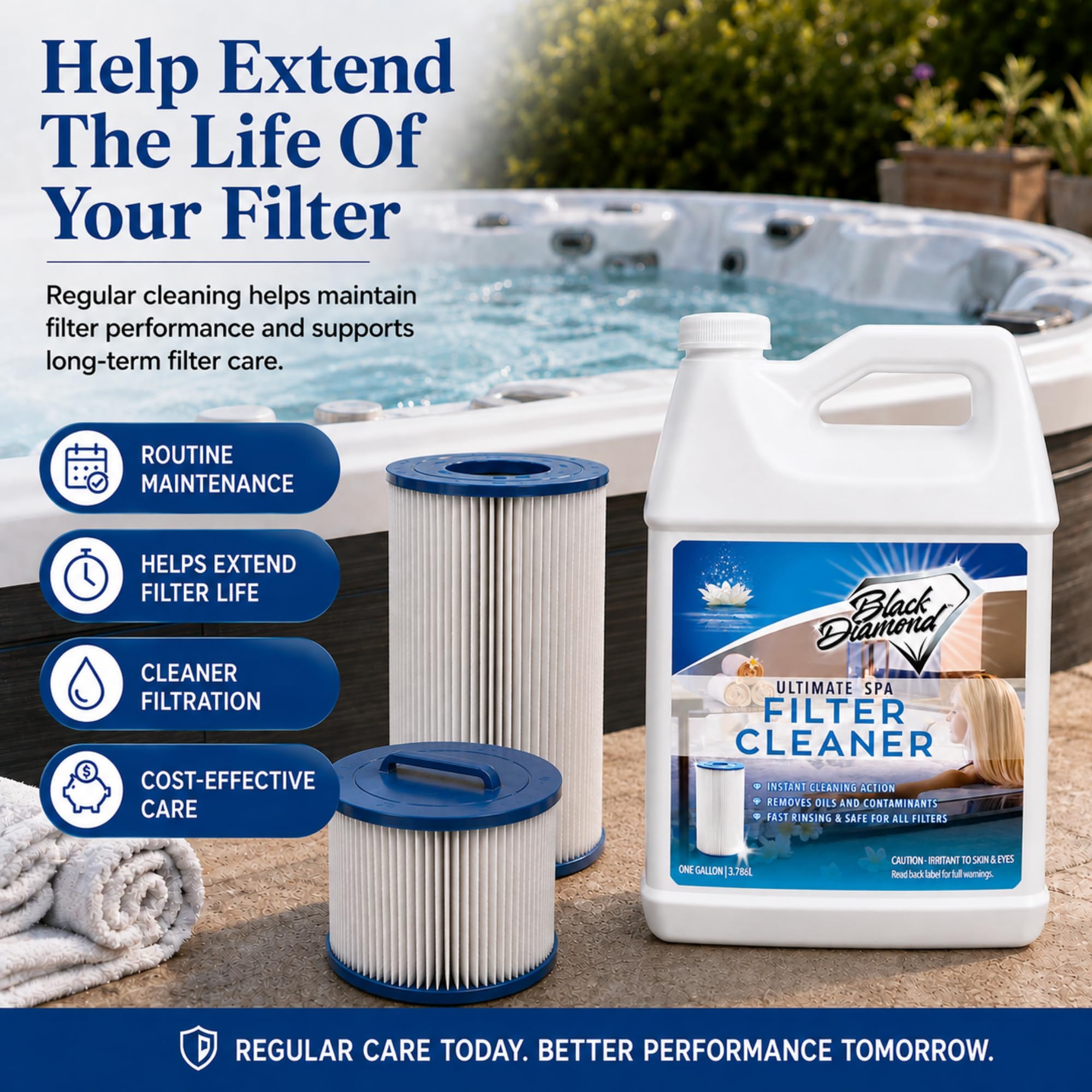 Label details of Black Diamond Stoneworks Spa Filter Cleaner Spray