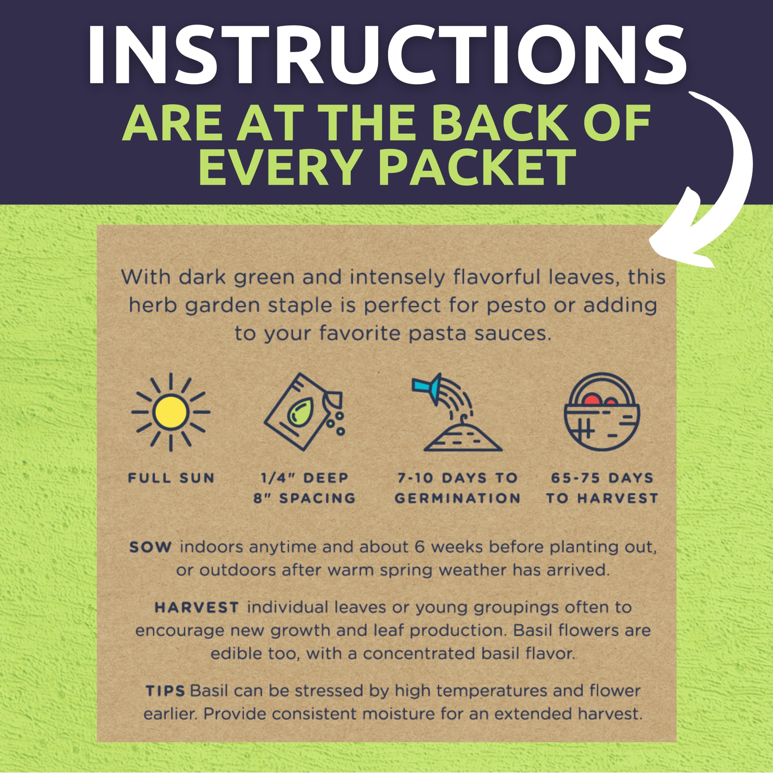 Label showing planting instructions for SWEET YARDS seeds
