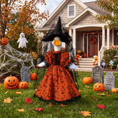 Lace witch hat with mesh veil from Abbylike Halloween porch goose set