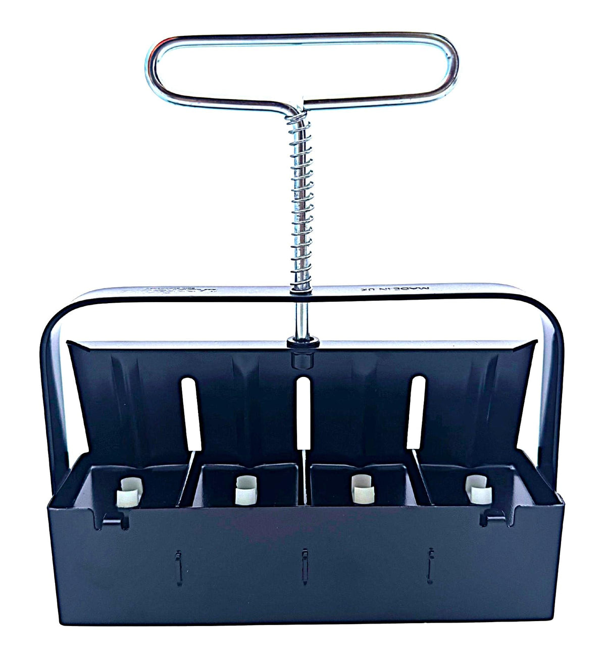 Ladbrooke Mini 4 Soil Blocker front view with four 2" soil blocks