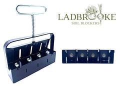 Ladbrooke Mini 4 Soil Blocker side view showcasing the EP-coated steel construction
