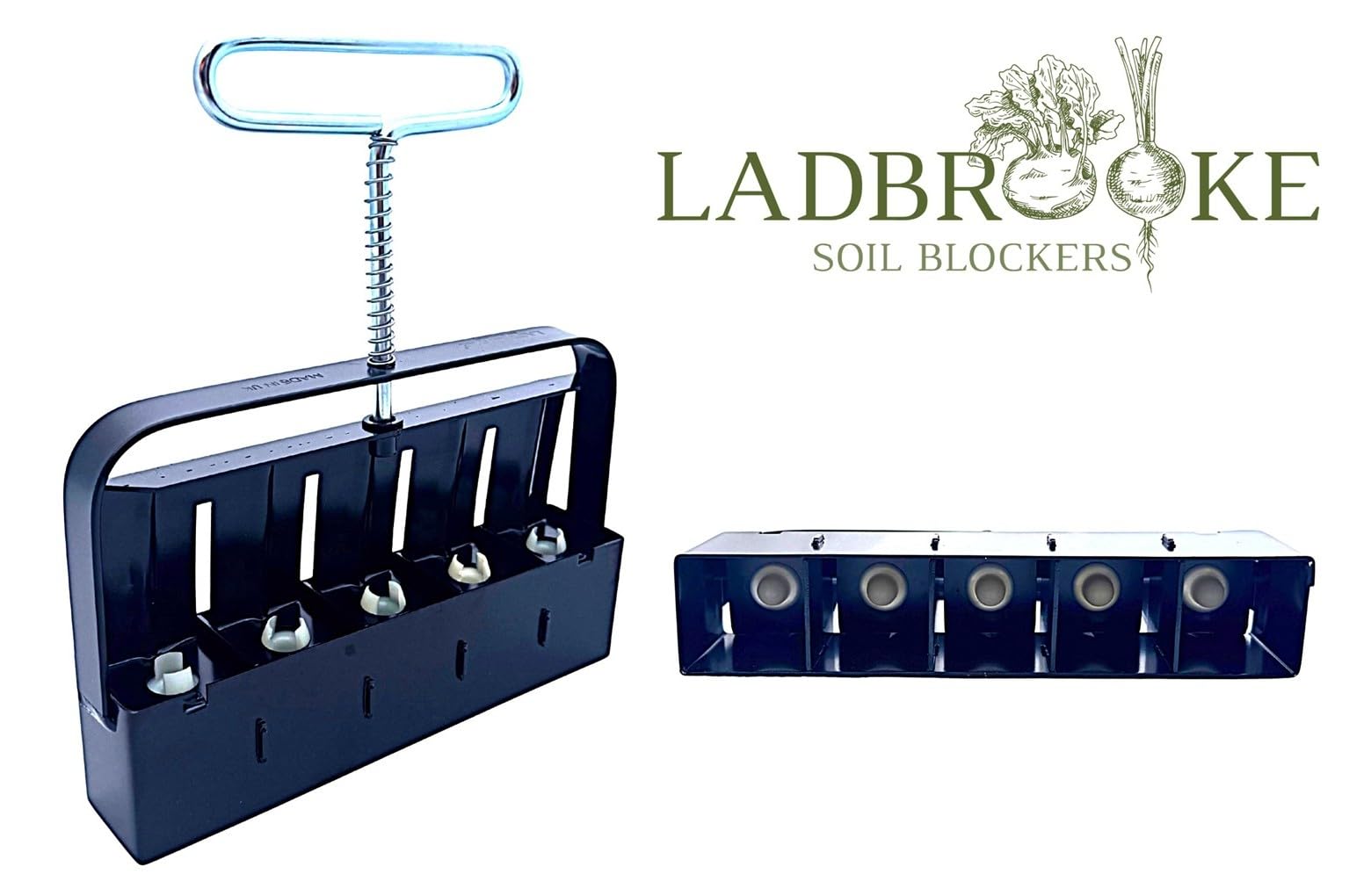 Ladbrooke Mini 5 Soil Blocker showing five 1.5 inch soil blocks