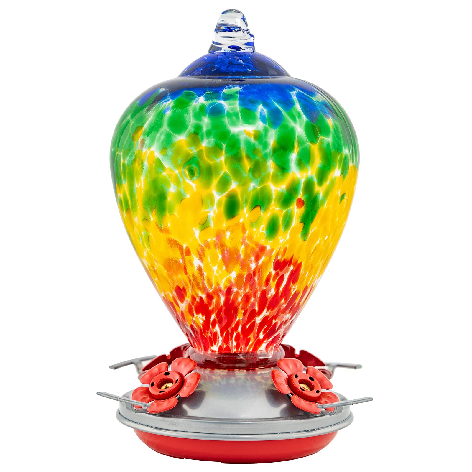 LaElvish Garden Hummingbird Feeder 34OZ Rainbow glass front view