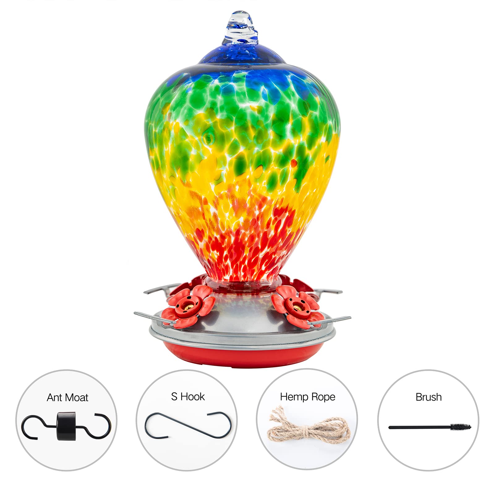 LaElvish Hummingbird Feeder filled with nectar and hanging
