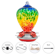 LaElvish Hummingbird Feeder filled with nectar and hanging