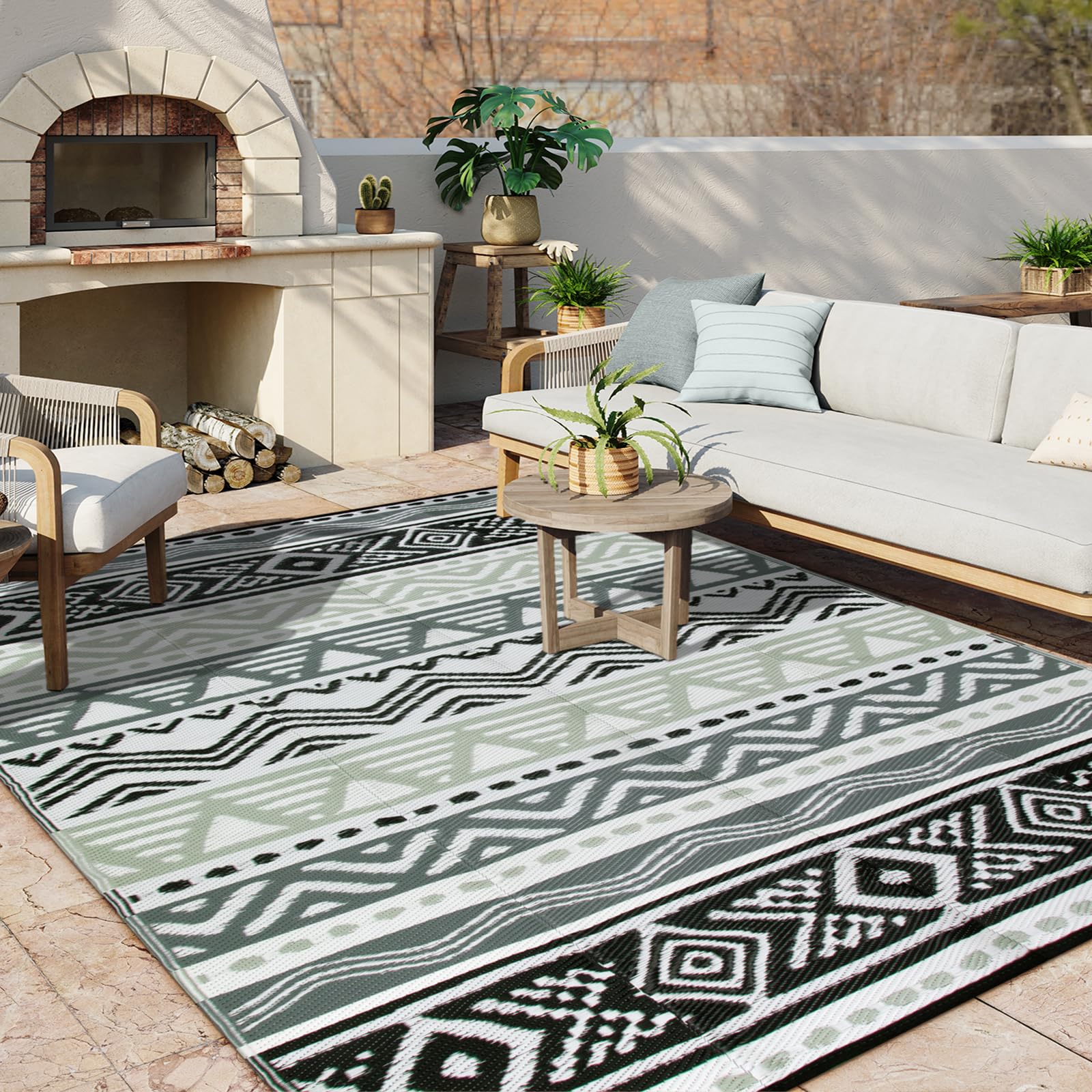 Lahome 6x9 Outdoor Rug black and grey reversible design