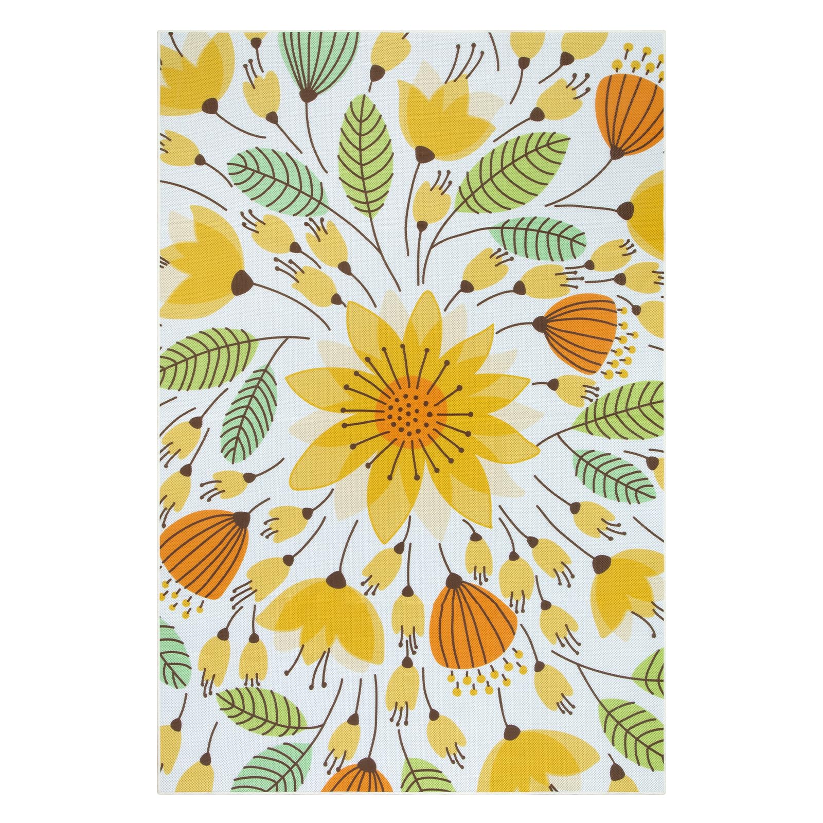 Lahome Floral Indoor Outdoor Rug 6x9ft Yellow with non-slip backing