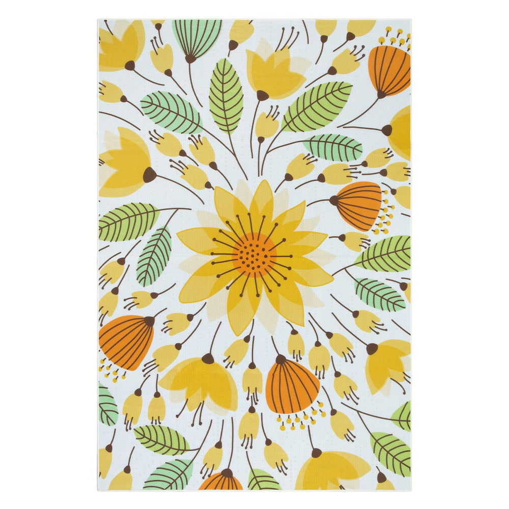 Lahome Floral Indoor Outdoor Rug 6x9ft Yellow with non-slip backing
