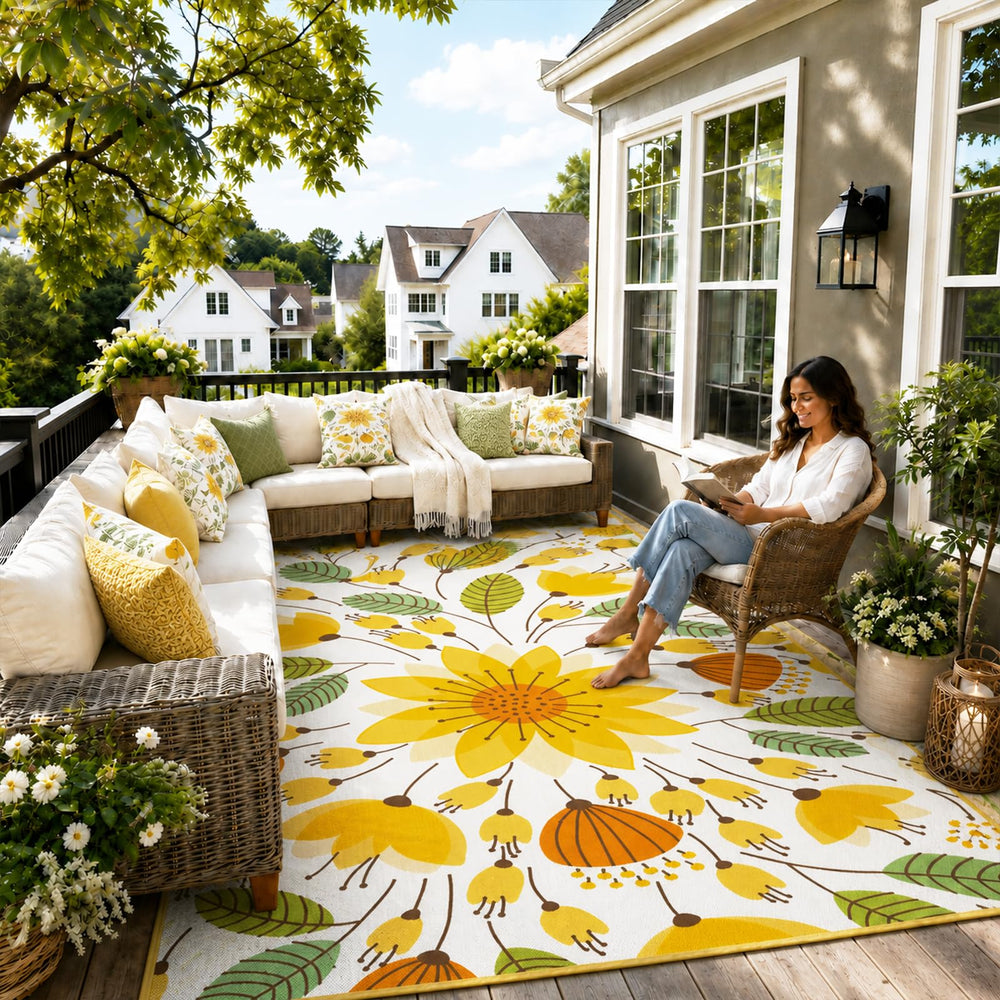 Lahome Floral Rug 6x9ft Yellow in living room